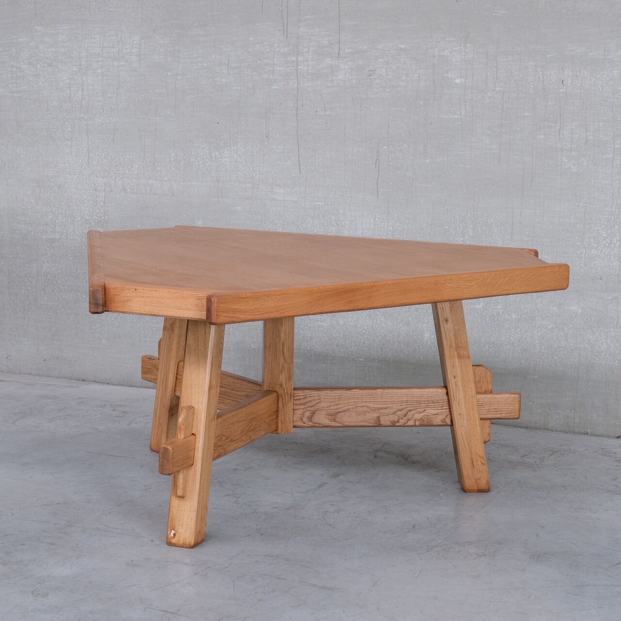 Brutalist oak mid-century triangular dining table