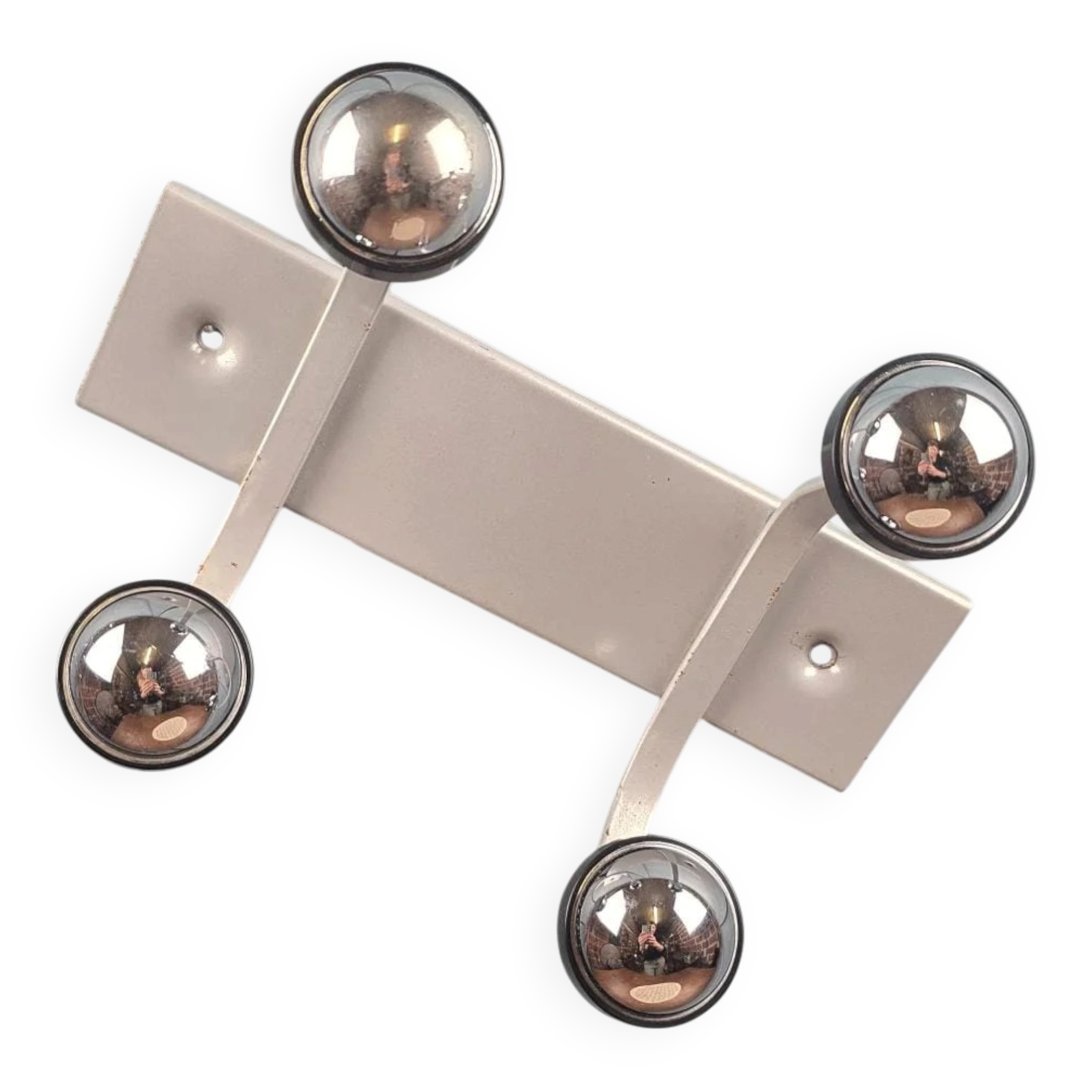 Grey Space Age wall coat rack with 4 chrome ball hooks vintage