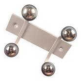 Grey Space Age wall coat rack with 4 chrome ball hooks vintage