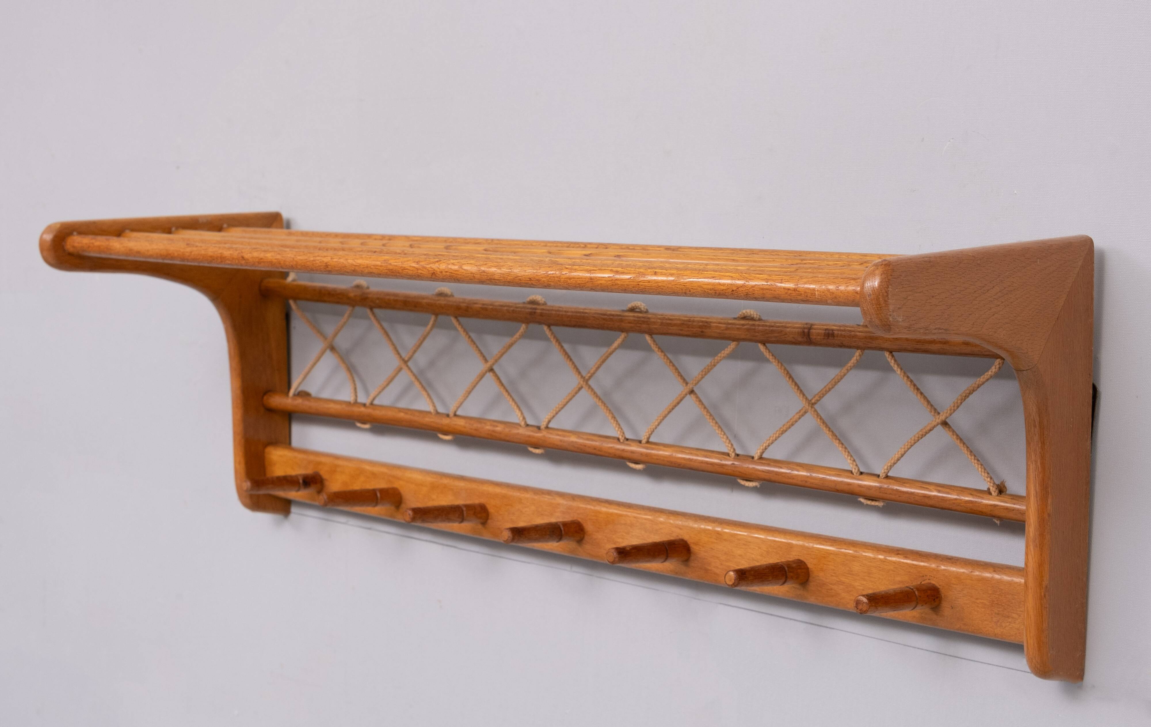 Solid Oak hanging Coatrack Johan Wulfers 1950s Holland