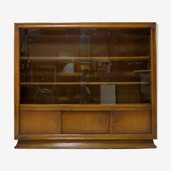 Vitrine en chêne vintage avec portes coulissantes en verre des années 1950