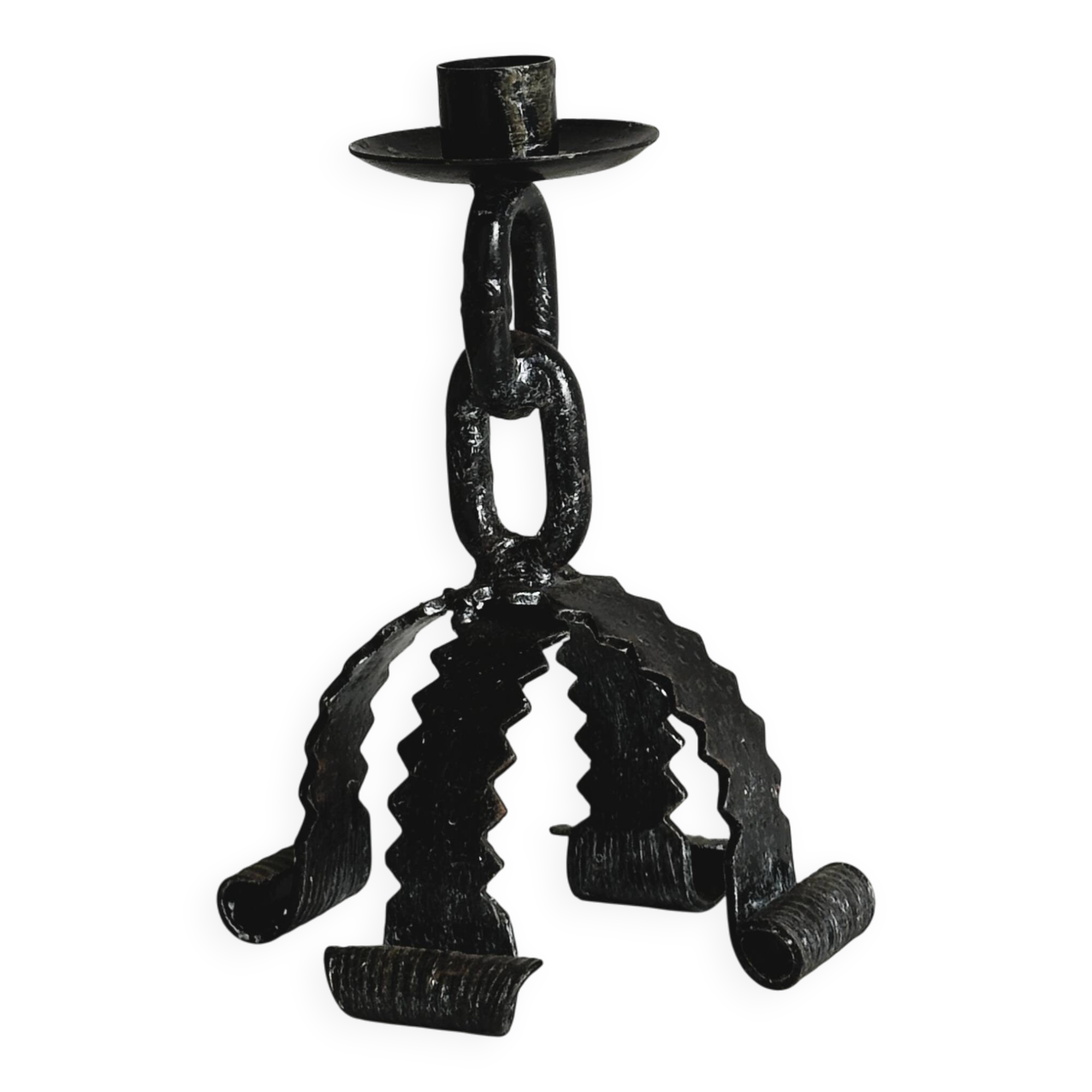 Black forged metal candle holder