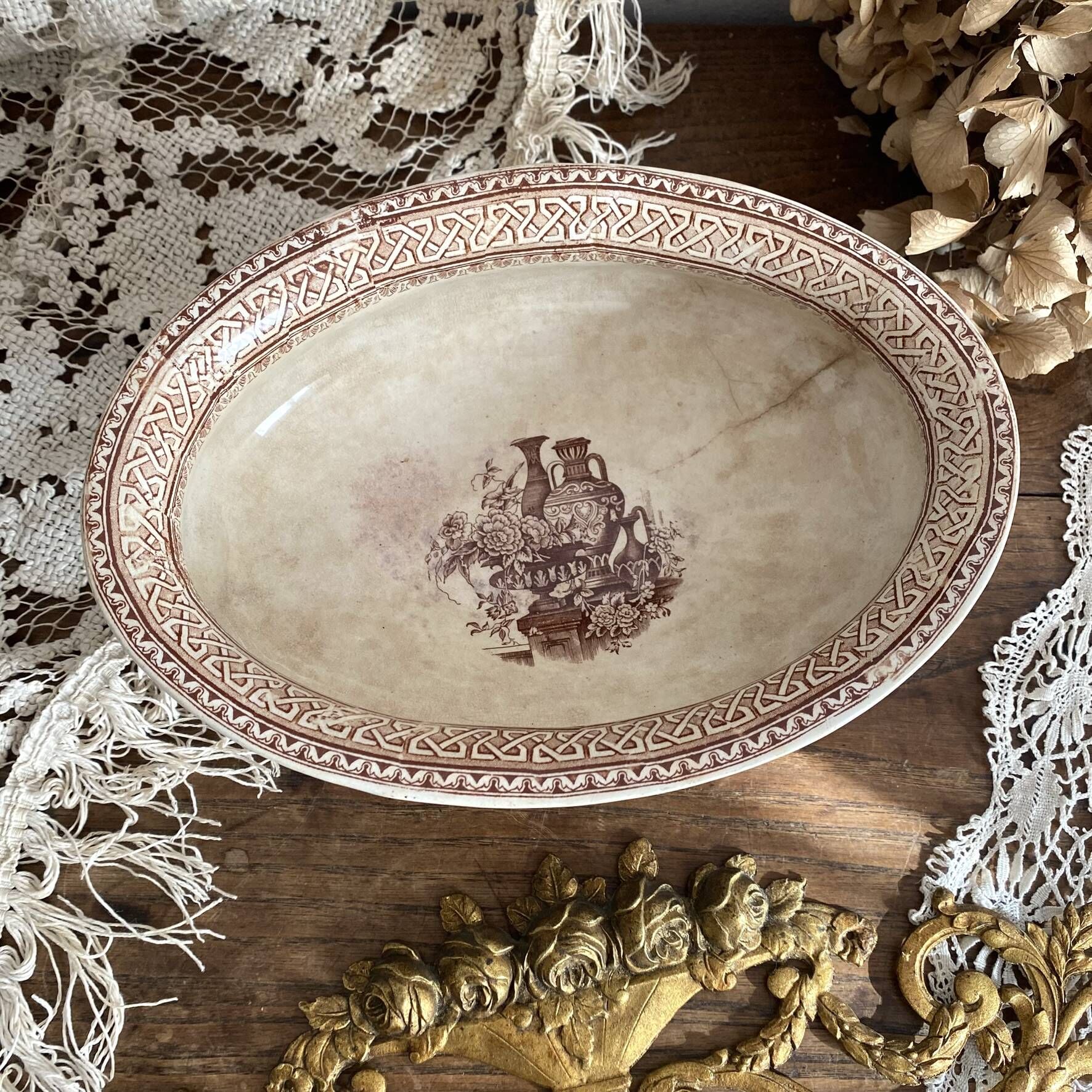 Antique vegetable dish in English ironstone "Princess Alexandra"