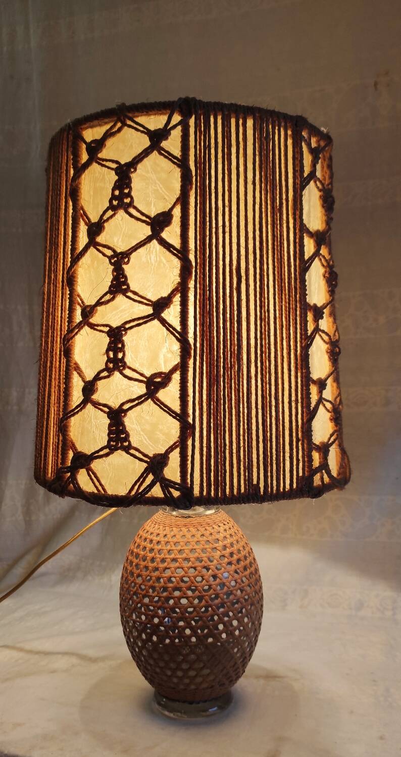 Table lamp in caning and rope - 1960s/70s