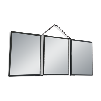 Miroir vintage 1940 triptyque barbier bateau - 16 x 37
