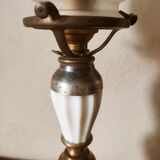Old brass and opaline lamp