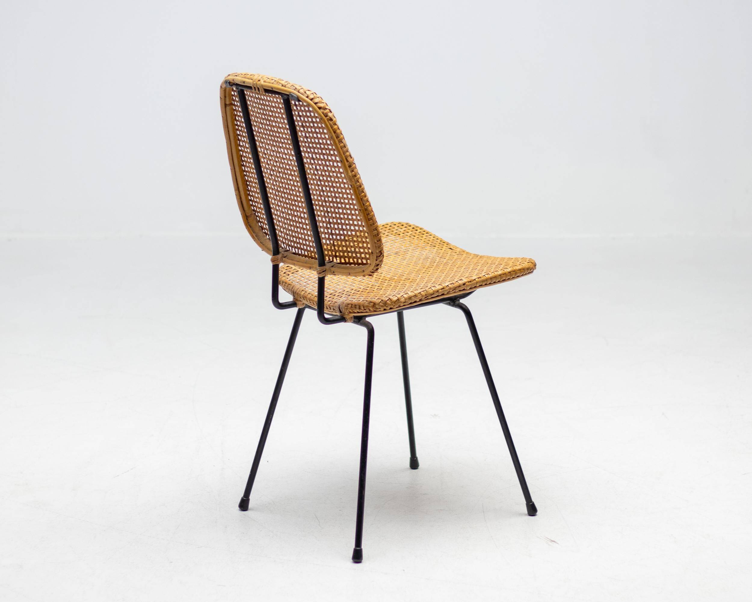 Elegant Italian black accent chair with a stem and cane, 1950.