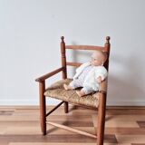 Vintage wooden and straw children's armchair