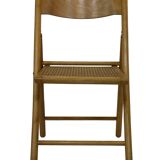 Chaise pliante minimaliste en bois et cannage, années 80