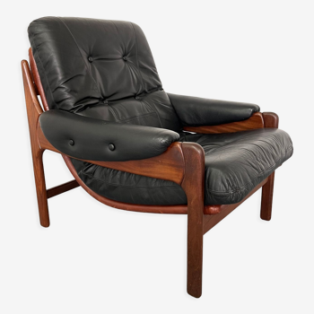 Teak and Leather Armchair, 1960s