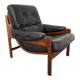 Fauteuil en teck et cuir années 1960