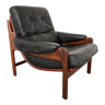 Fauteuil en teck et cuir années 1960