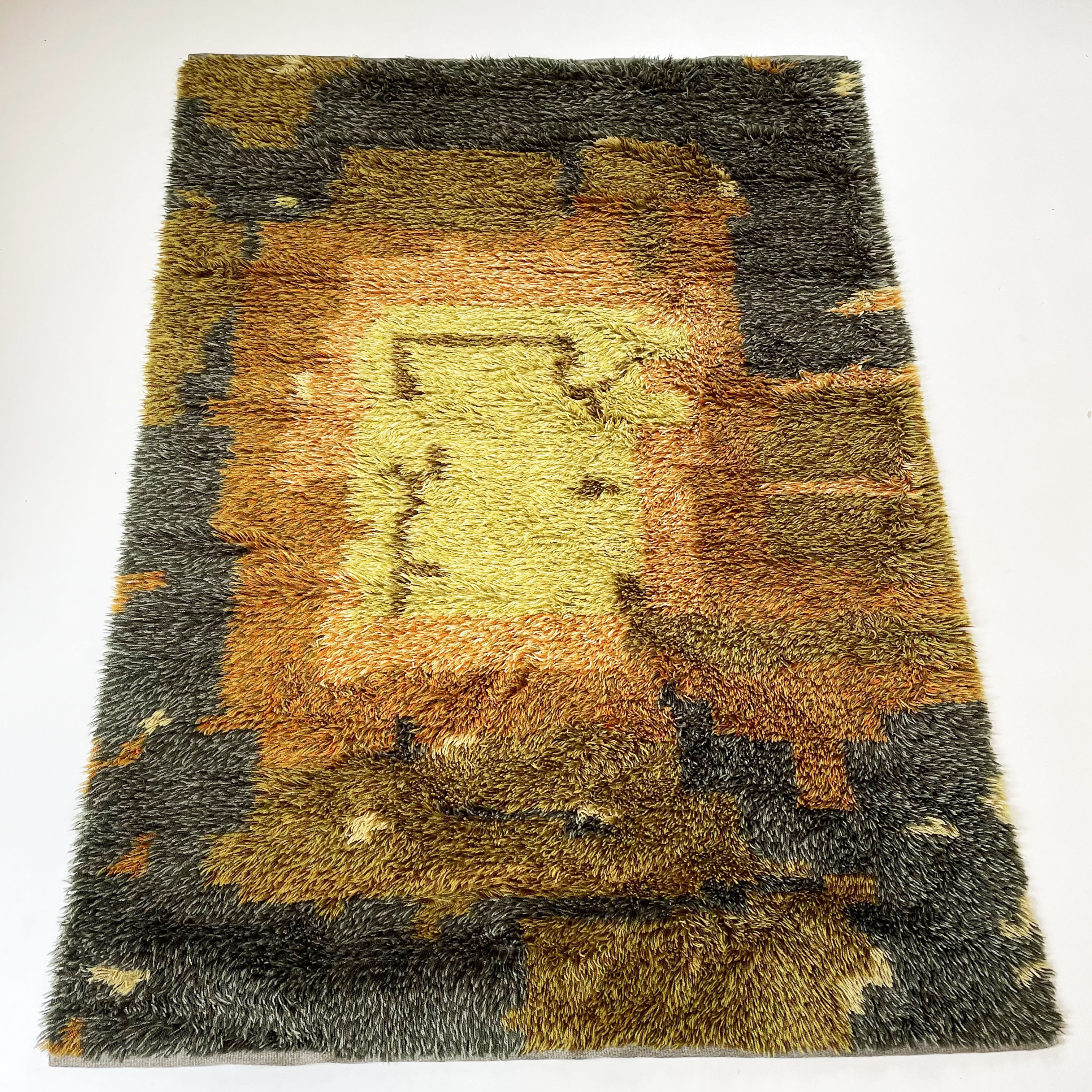 Abstract Scandinavian Multicolor High Pile RYA Rug Carpet, Sweden, 1960s