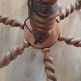 Turned wooden chandelier with 6 branches and its ceiling light