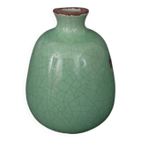 Vase en céramique craquelée XXe fond vert