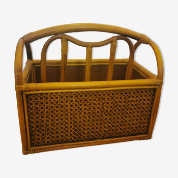 Vintage bamboo rattan and canning magazine holder