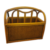 Porte revues vintage en bambou rotin et cannage