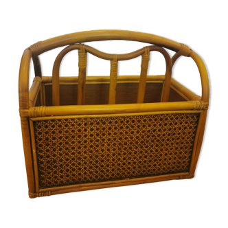 Vintage bamboo rattan and canning magazine holder