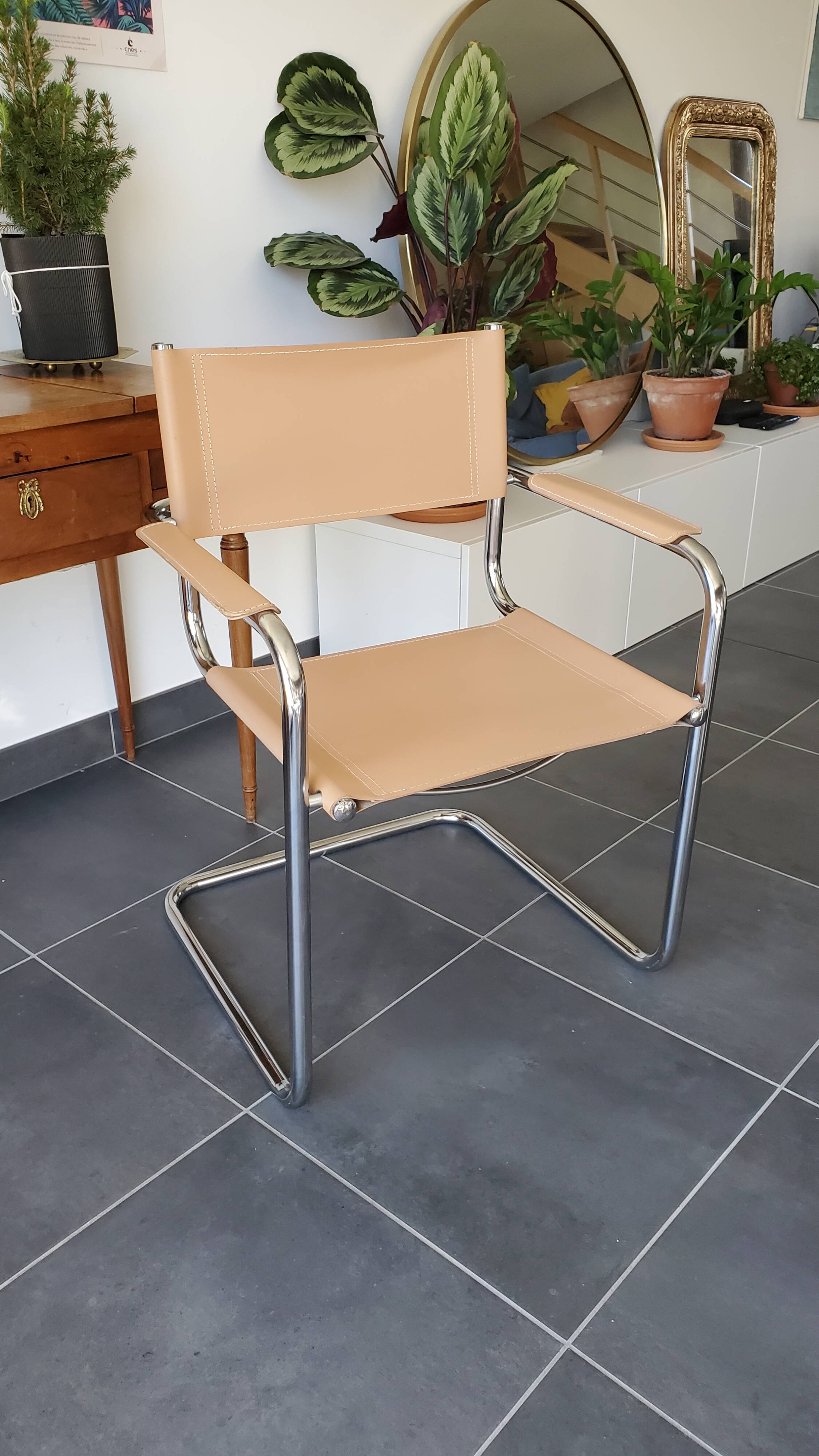 Beige leather armchair