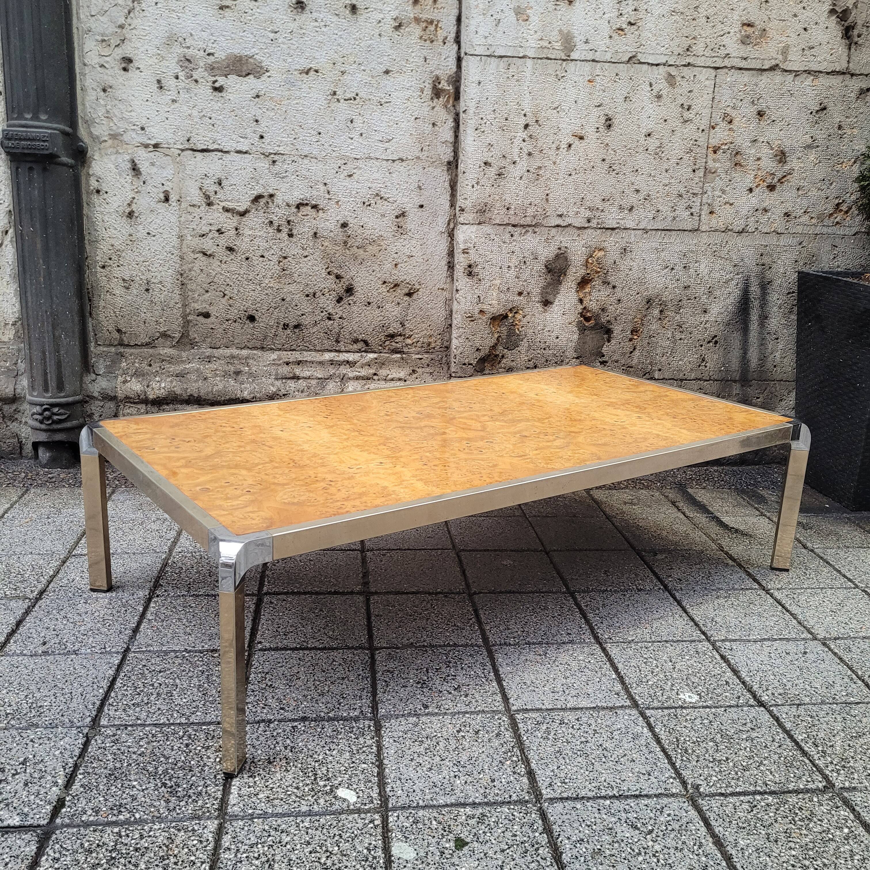 Coffee table, wood and steel, Guy Lefevre style, 70's – France