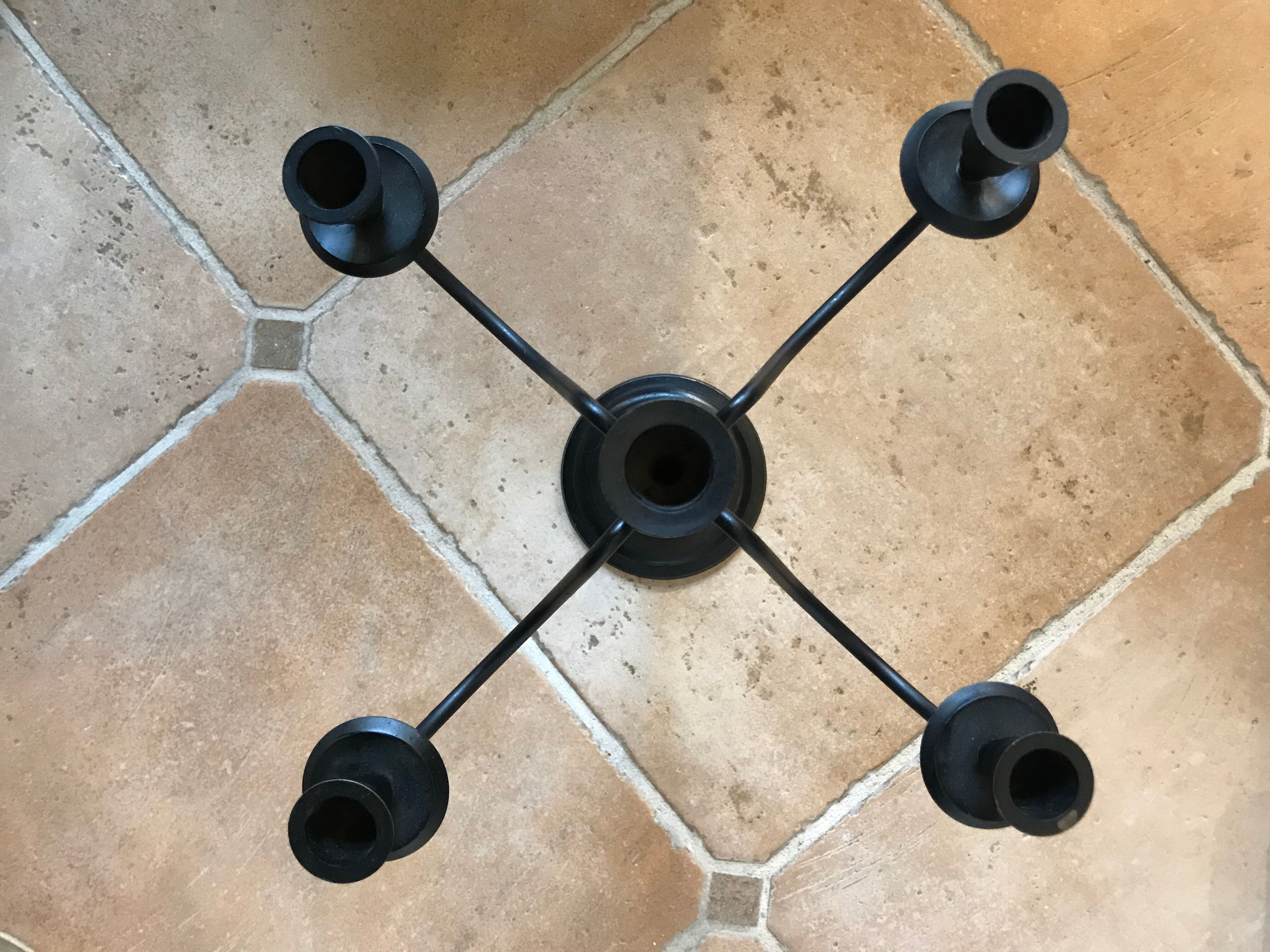 Wooden chandelier and black metal 4 branches