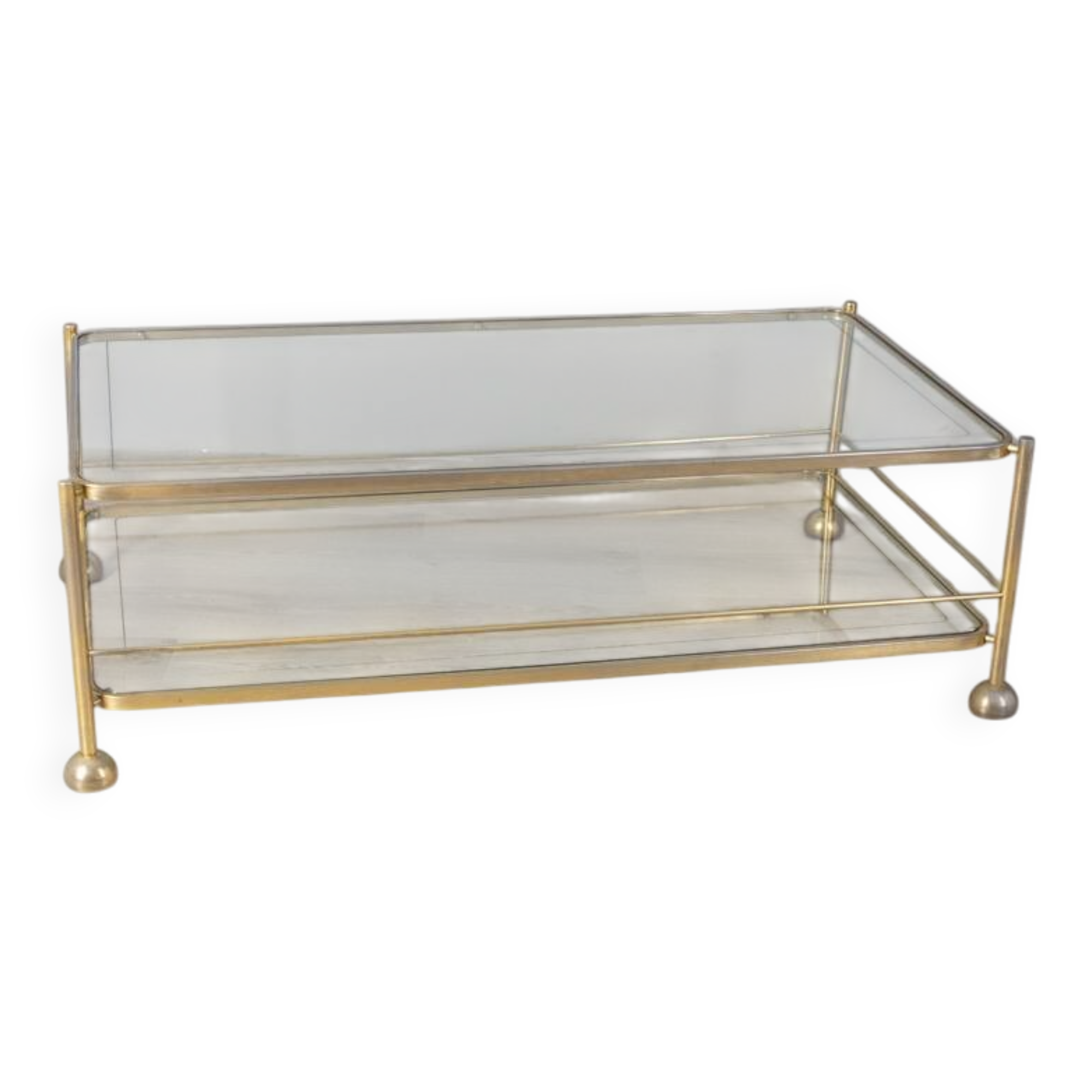 Vintage 1970s gold-plated metal and glass coffee table, designed by Allegri