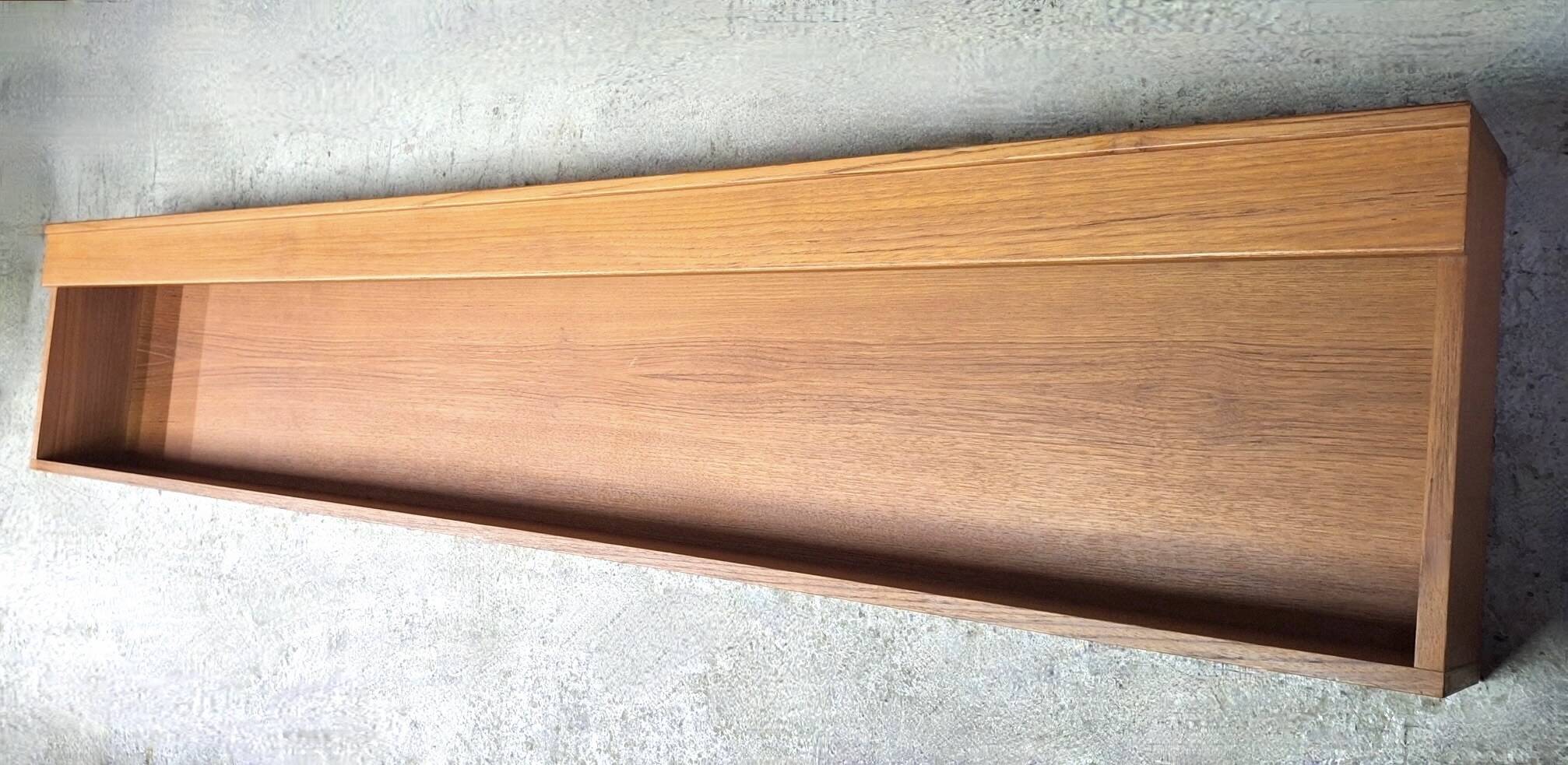 Floating long wall shelf / sideboard in teak, Denmark 1960s