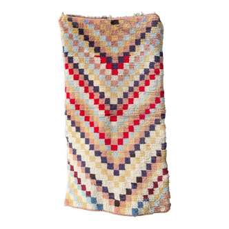 Moroccan Berber rug vintage antique azilal checkerboards beige and multicolored, 177x94 cm