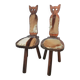 Chaises tripodes brutalistes en cuir de vache pour chat / étiquetées fabriquées en Espagne, dossier pliable, années 1960