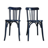 Duo of old blue bistro chairs