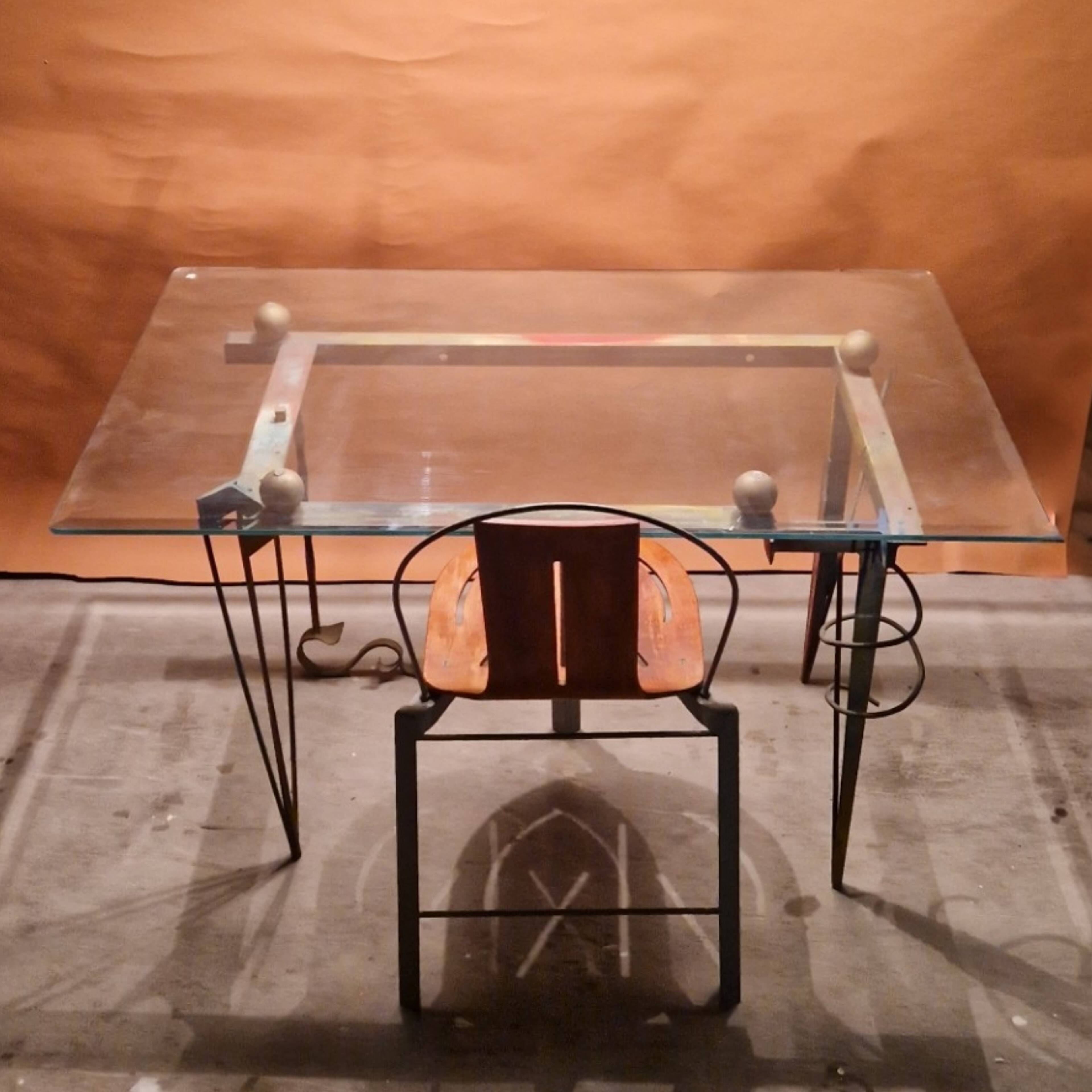 Post-modern desk and chair in Memphis style, Germany 1980.