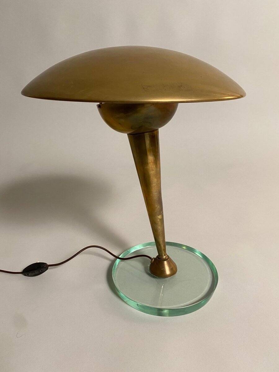 Crystal and Brass Table Lamp attributed to Pietro Chiesa for Fontana Arte, Italy, 1950s