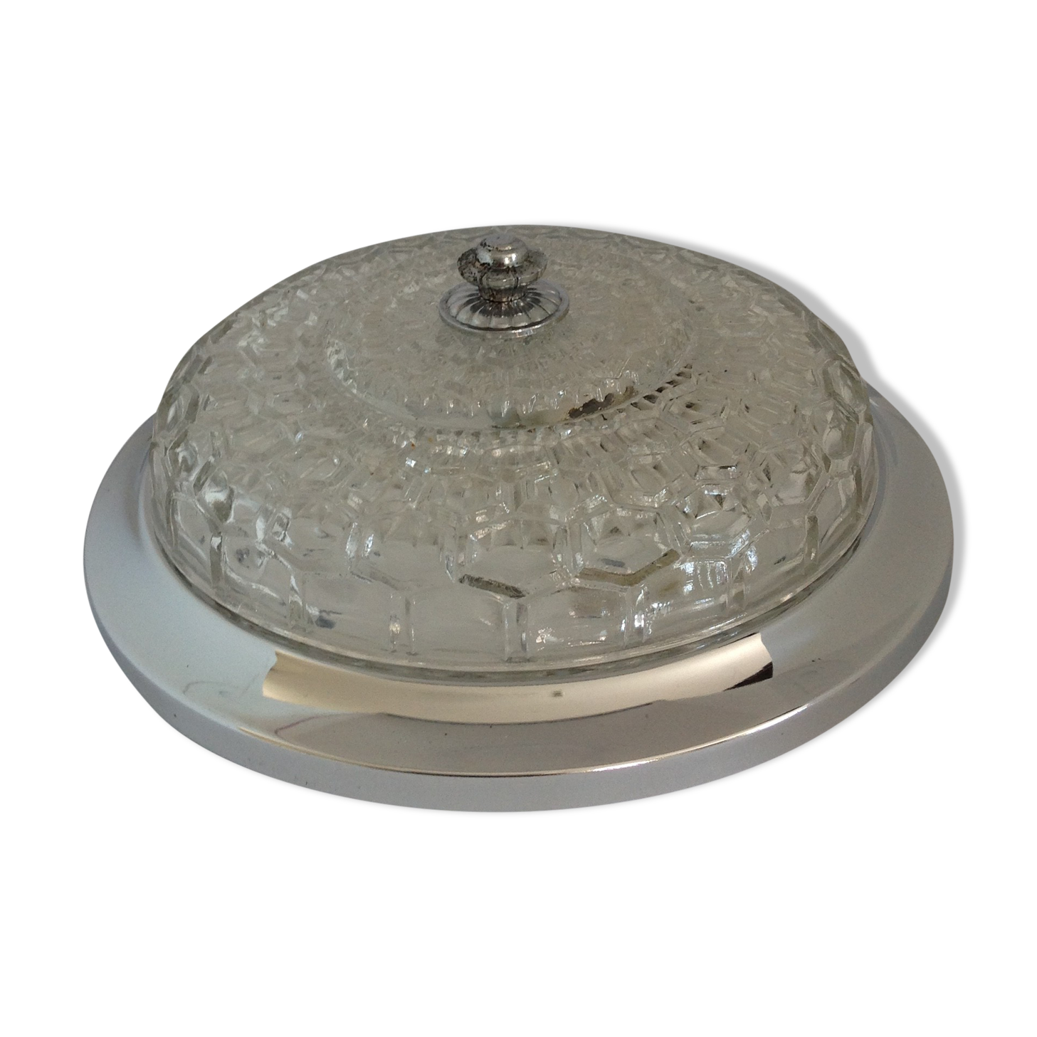 Ceiling round vintage cut glass and chrome metal