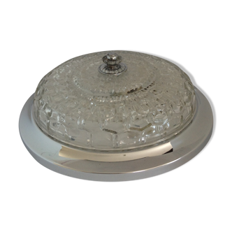 Ceiling round vintage cut glass and chrome metal