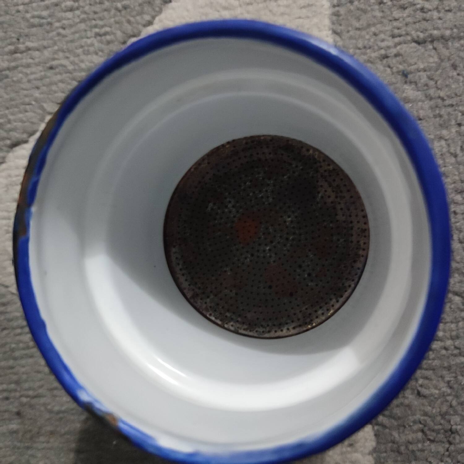 Antique BB Frères enamelled sheet metal coffee maker, Damier model