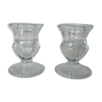 Paire de bougeoirs anciens en verre