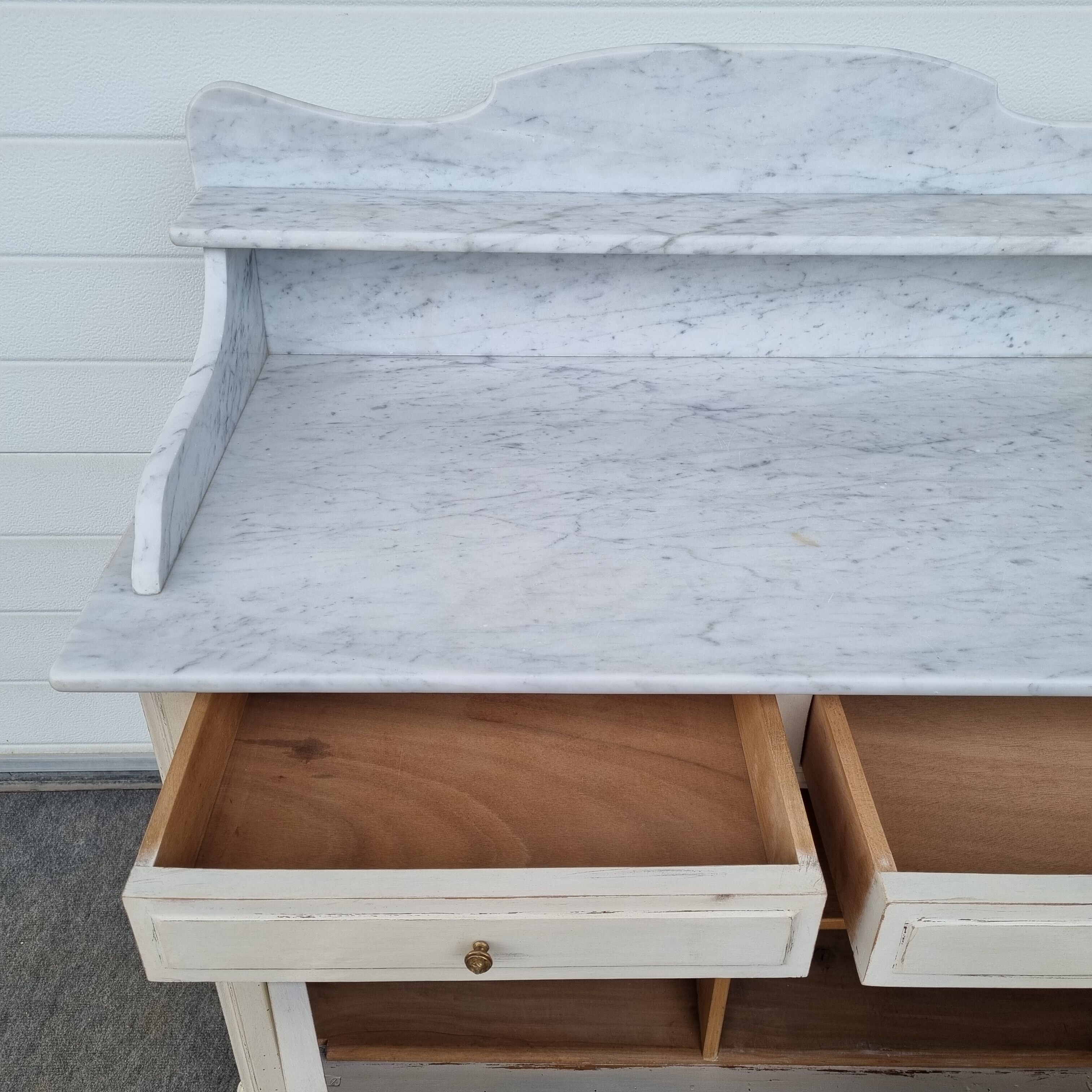 Patinated bathroom cabinet with marble 1940s