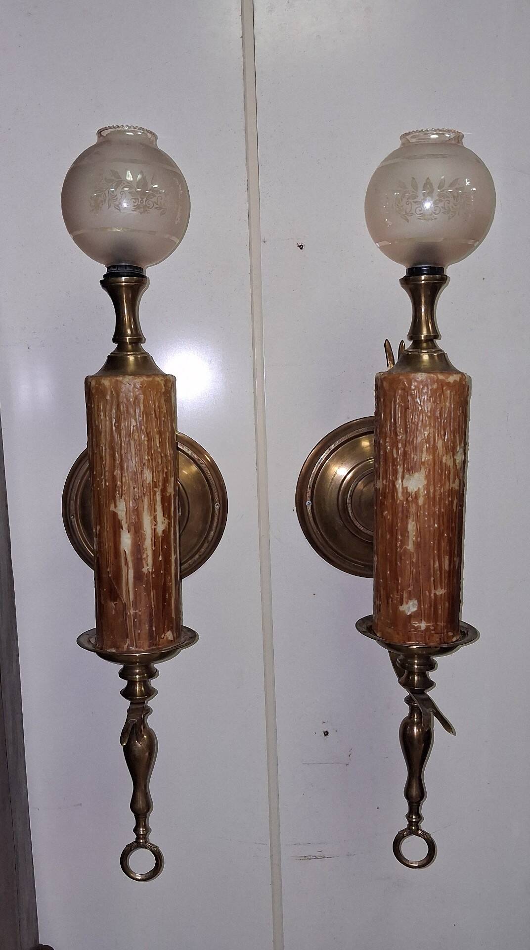 Pair of Candle Holder Style Wall Lights with Melted Wax