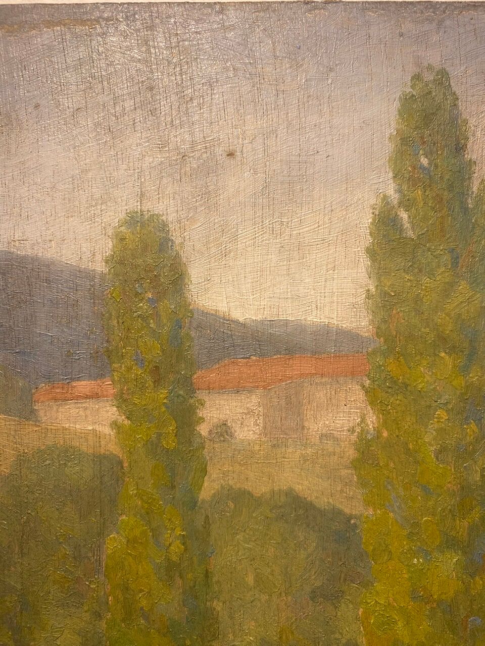 Tableau ancien, double face, paysage bord de Saône, début XX siècle