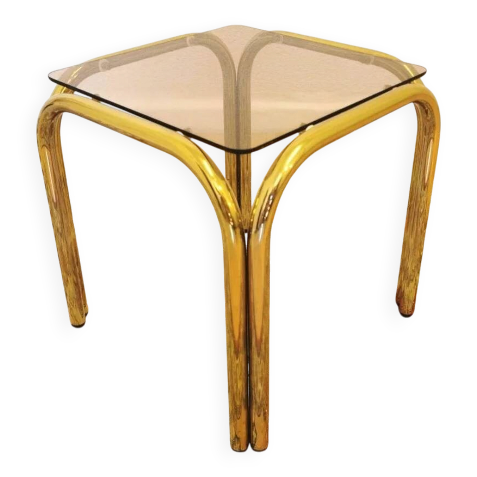 Vintage Italian Coffee Table: Brass & Smoked Glass, Mid-Century Modern
