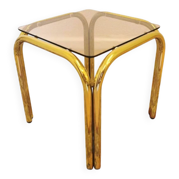 Table basse italienne vintage : laiton et verre fumé, style moderne du milieu du siècle