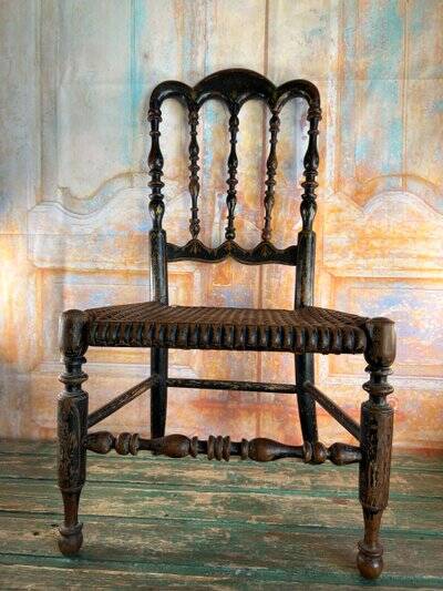Child's Chair Napoleon III in Blackened Wood and Cane – Late 19th Century
