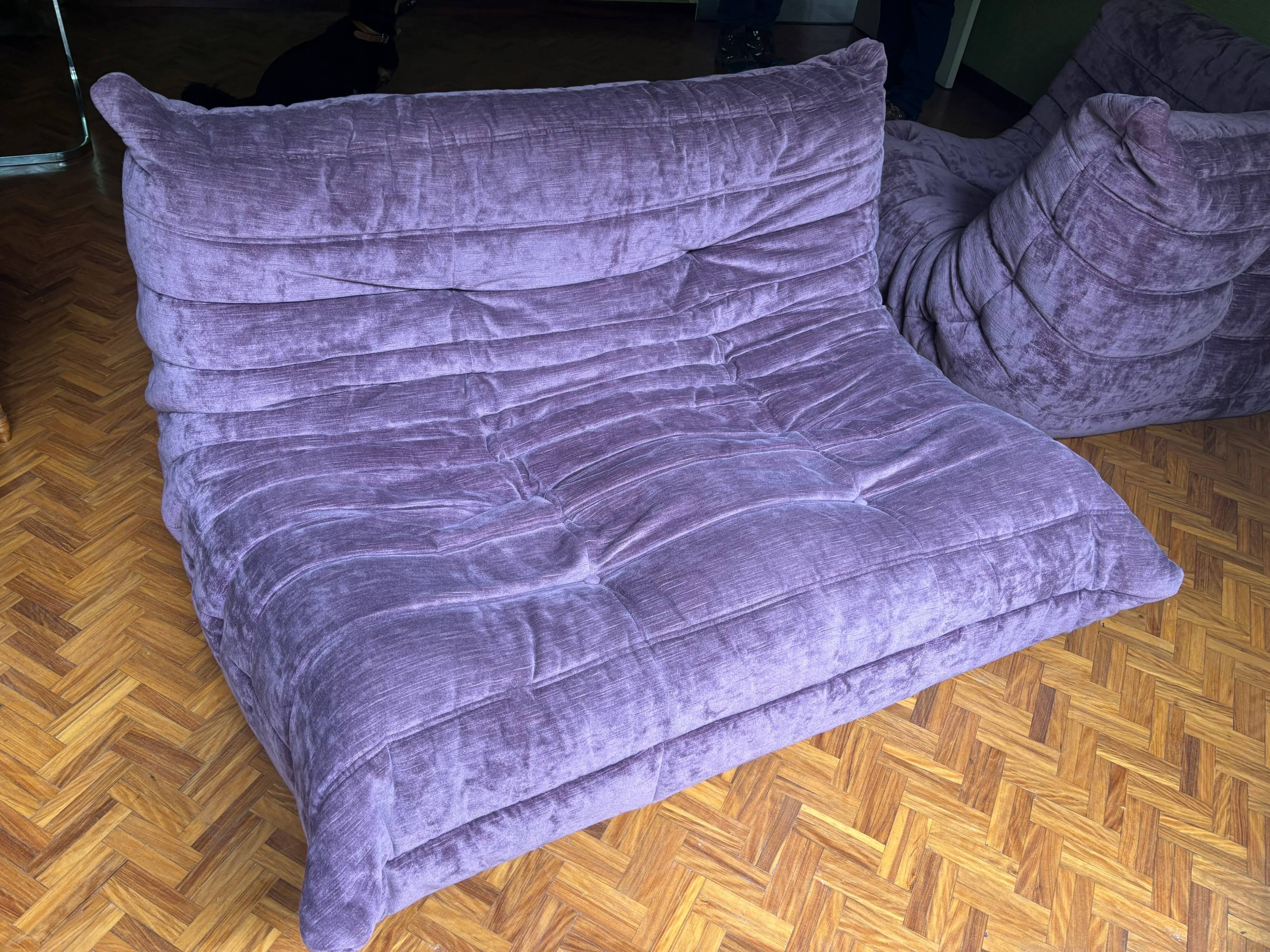 Togo purple sofa set - 2-seater sofa and corner armchair