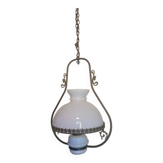 Opaline ceramic and brass chandelier