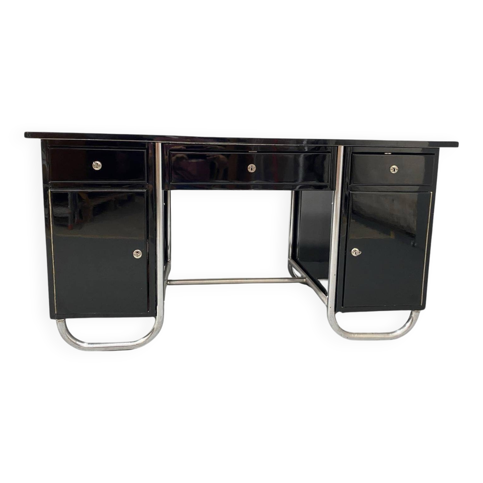 Bureau moderniste tchécoslovaque en chrome et bois, années 1950, Europe