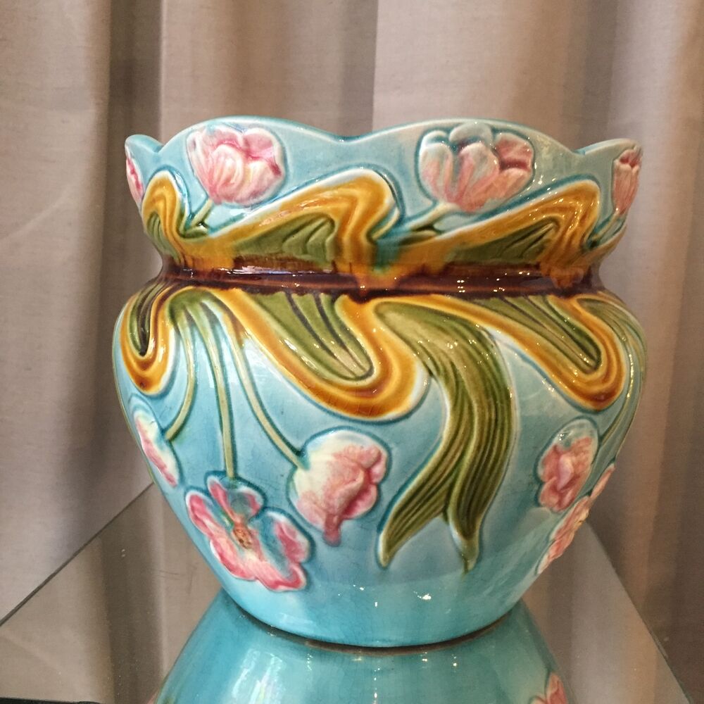 Cache-pot en barbotine decor floral multicolore st clement