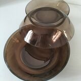 Ensemble de 5 assiettes creuses vintage Duralex en verre fumé marron glacé