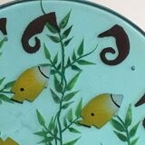 Set of 4 resin trays, inlaid with seahorses, fish, seaweed, and shells.