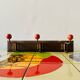 Vintage wooden wall coat rack - triple coat hook with red balls