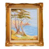 Oil painting of the Mediterranean coast with a high-quality Baroque frame.